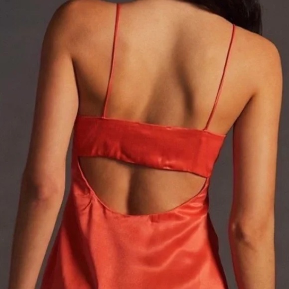 ANTHROPOLOGIE MINI SLIP DRESS ORANGE CUTOUT SIZE 12 - Picture 2 of 13